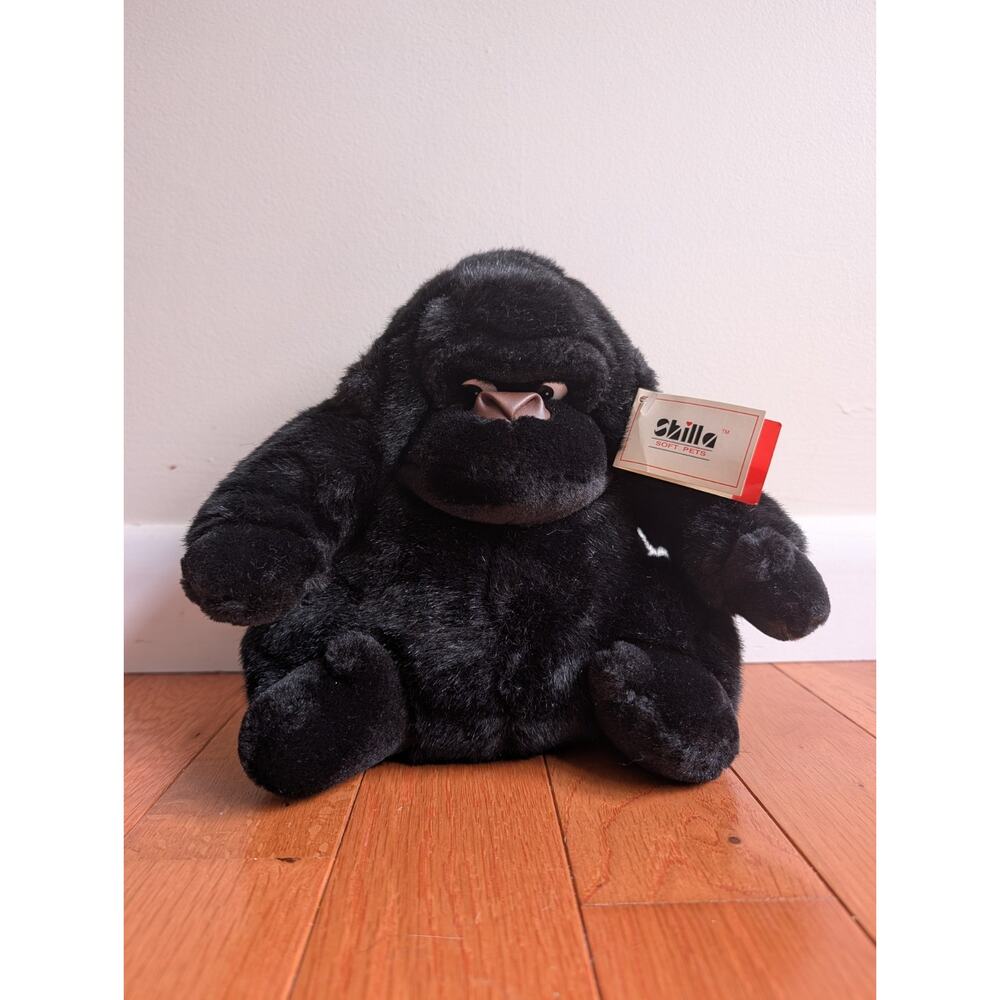 Vintage 1996 Black Gorilla Side Eye Stuffed Animal Toy 12" Shilla NWT Deadstock